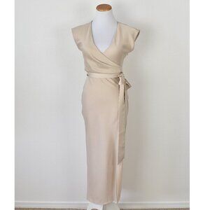 BHLDN Louisa Satin Charmeuse Champagne Cream Midi Dress - 0
